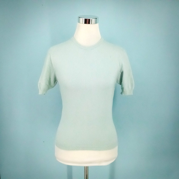 Ballantyne Scotland 1 Size Small S XS Blue Crew Short Sleeve Cashmere Sweater - Picture 1 of 7